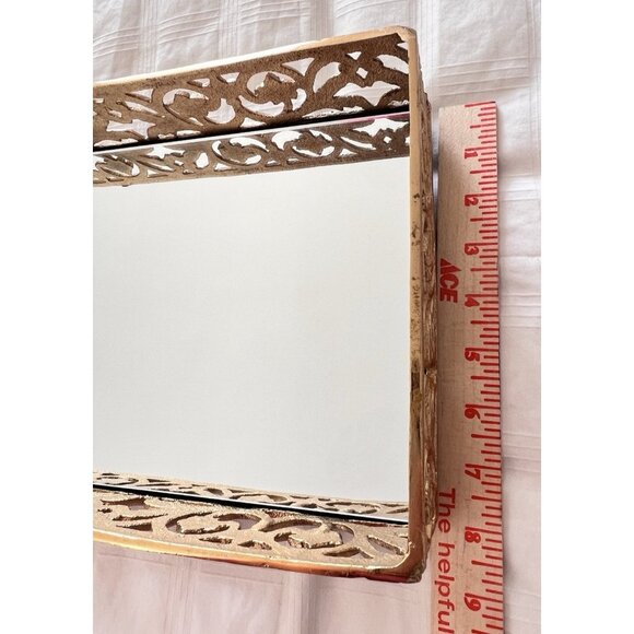 Footed Mirror Tray LG Gold Vanity Filigree Scroll Floral 14" x 9" x 3.5" LUXURY - Picture 9 of 15